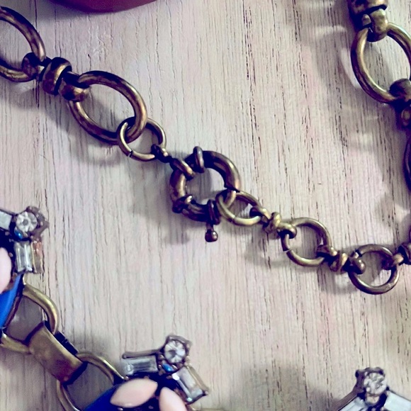 EUC Bump Box | Oversized brass open-link statement necklace pink, blue gemstones - Picture 3 of 6